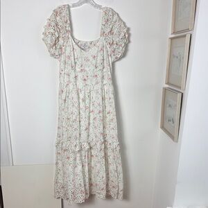 LoveShackFancy Cream Ruffled Tiered Maxi Dress